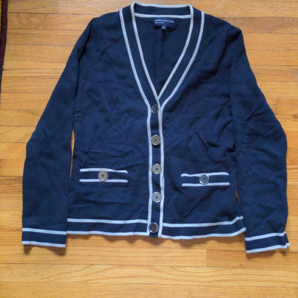 Jones New York Signature Navy White Cardigan